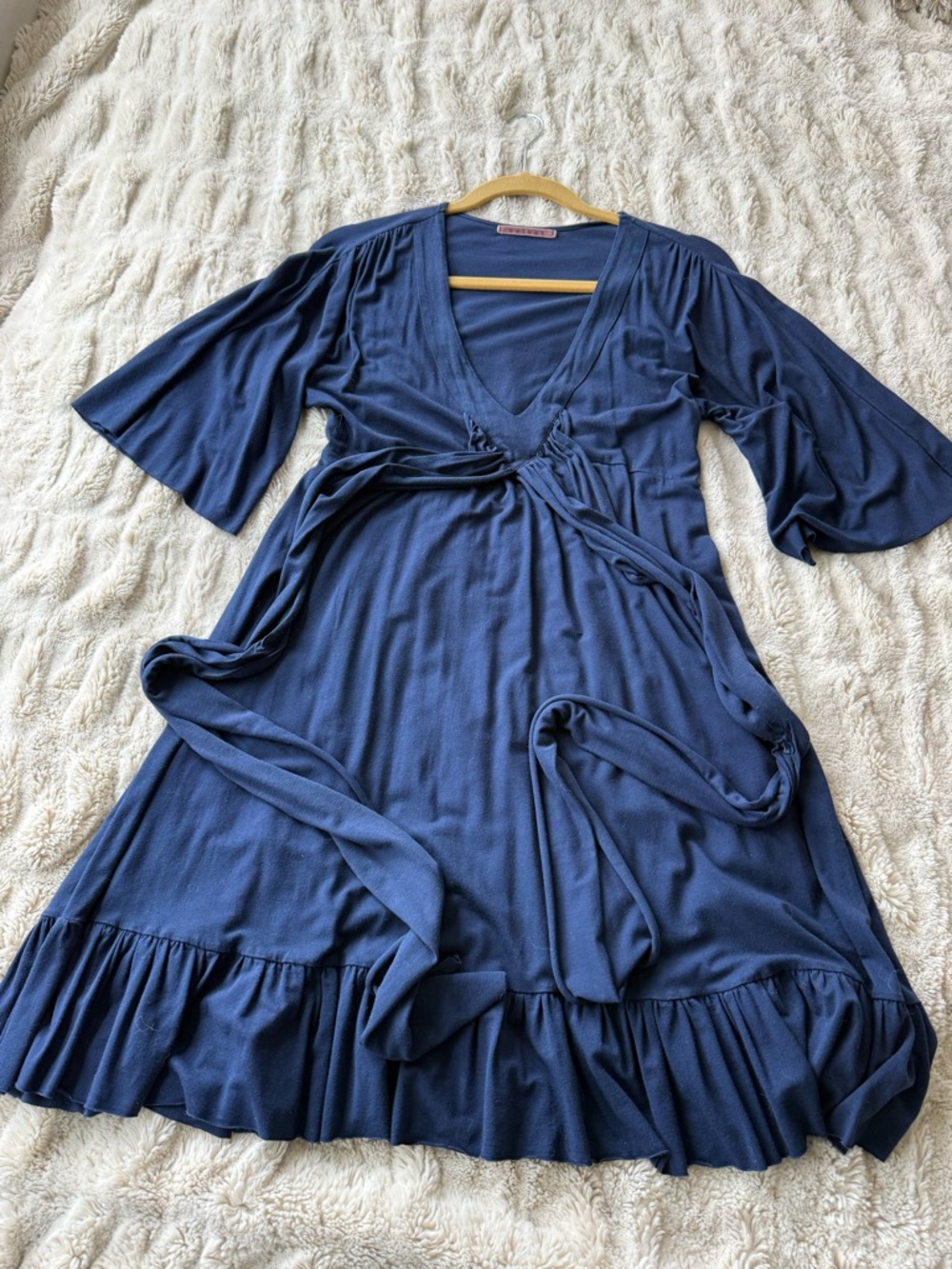 Velvet by Graham & Spencer Navy V-Neck Tie-Waist Ruffle-Hem Mini Dress